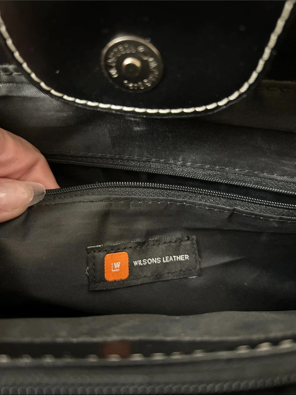 Wilsons Leather Black Leather Tote with Contrast Stitching